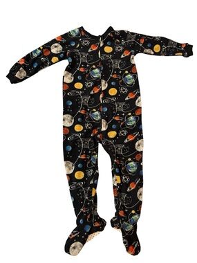 PJ Place Black Fleece Space Planet Footed One-Piece Pajamas